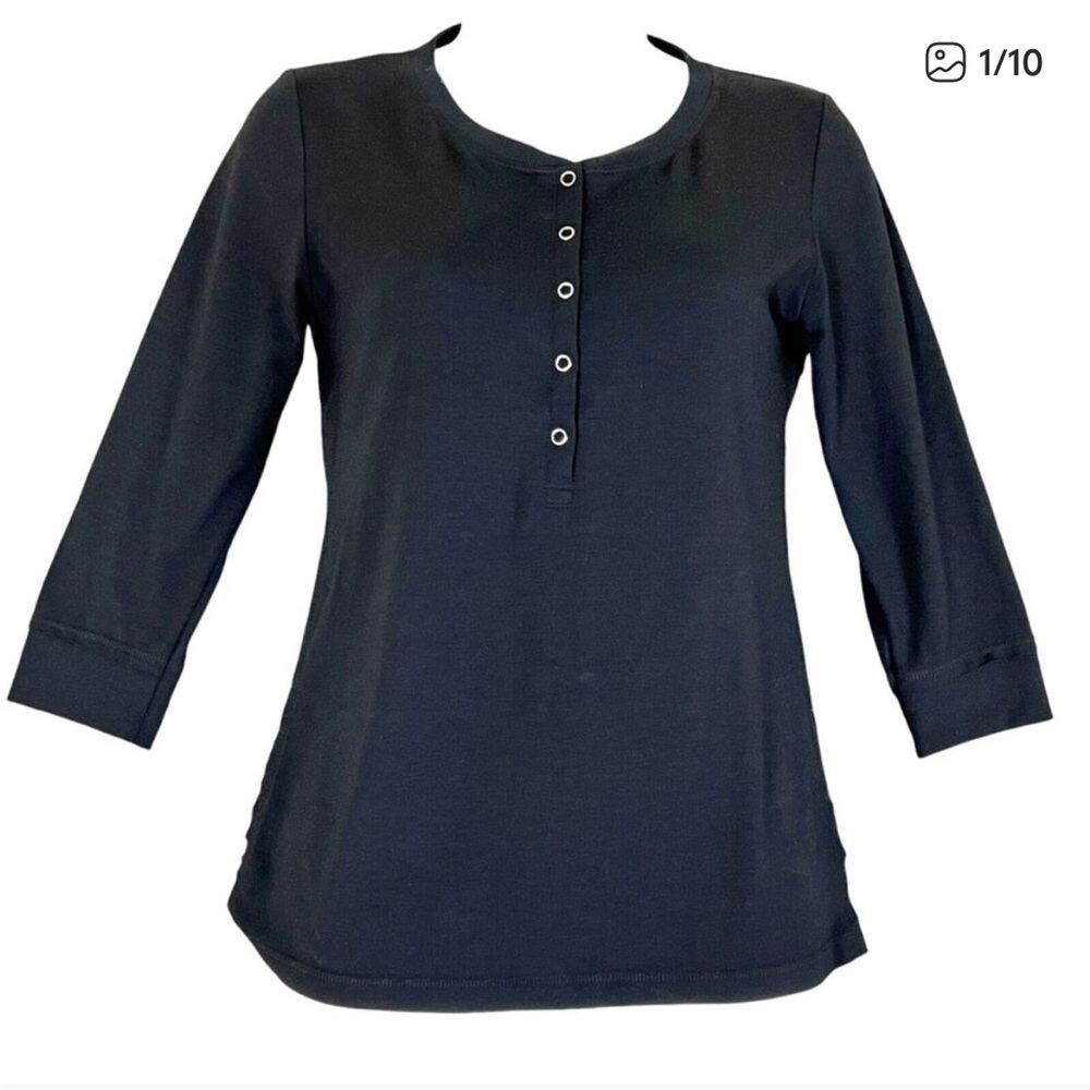 Anatomie Henley Shirt 3/4 Sleeve Stretchy Snap Button  Black Sz Small